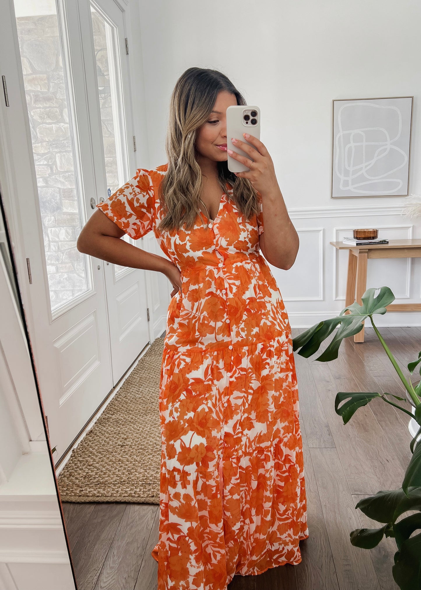 Tangelo Floral Monaco Tiered Maxi Dress -ORANGE