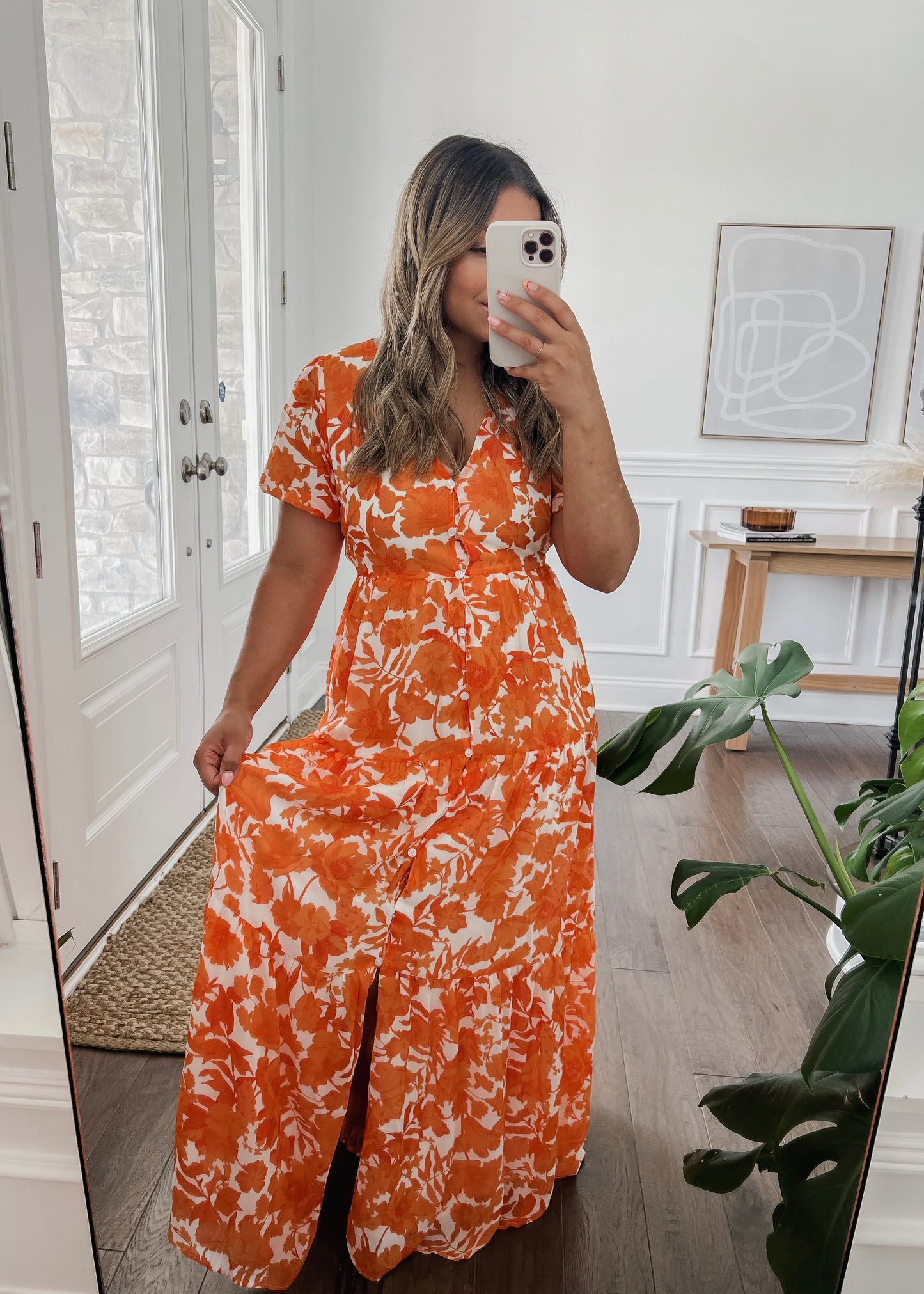 Tangelo Floral Monaco Tiered Maxi Dress -ORANGE