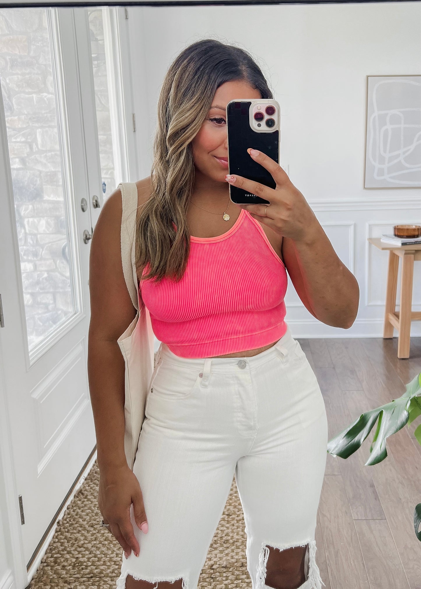Kerri Vintage Cropped Tank - CORAL FUSHIA