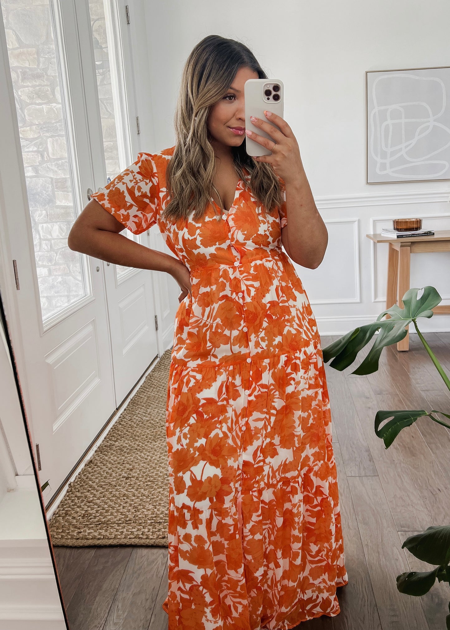 Tangelo Floral Monaco Tiered Maxi Dress -ORANGE