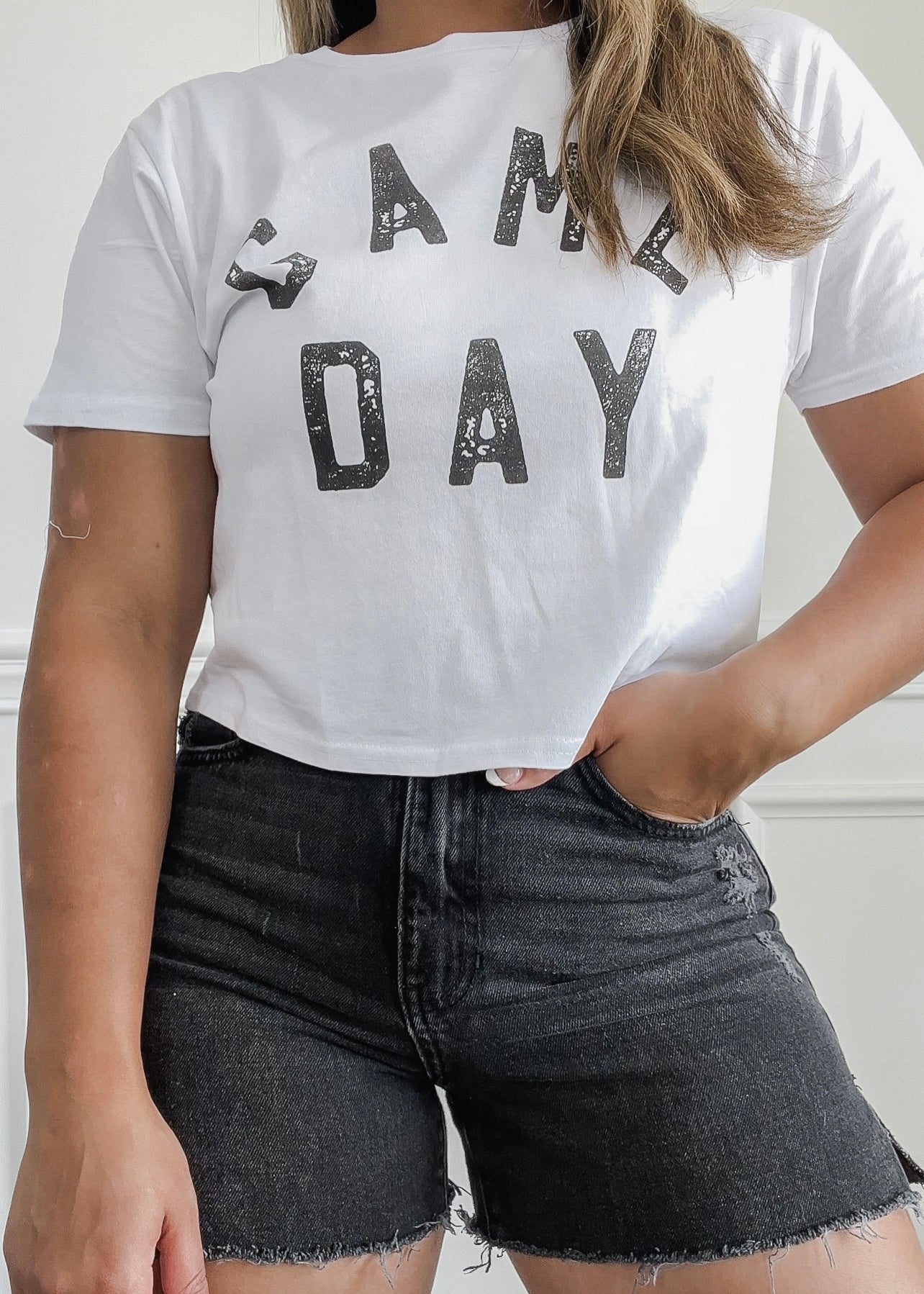 Game Day Cropped Tee - WHITE