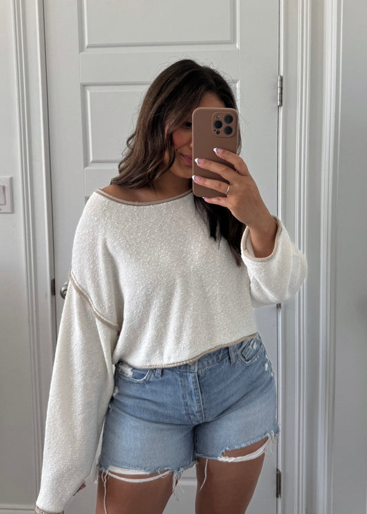 Hurley Oversized Cropped Sweater - CREAM - PRE ORDERS - SHIPS 10/14-10/18