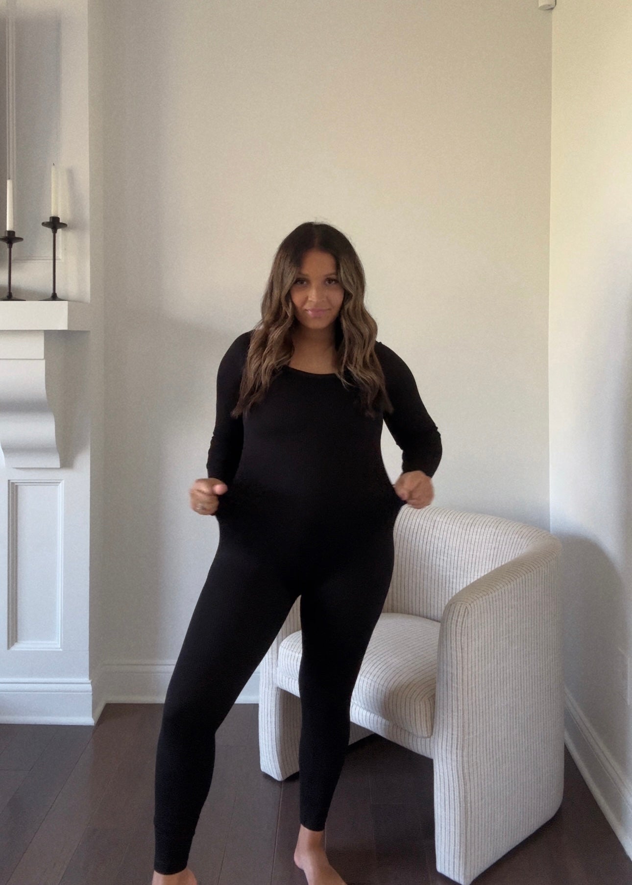 No. 07 Ribbed Long Sleeve Jumpsuit - BLACK