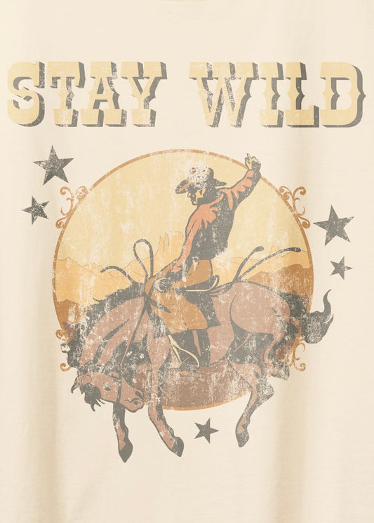 Stay Wild Cowboy Sleeveless Graphic Tee - IVORY
