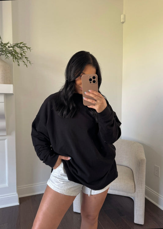 Marlo Side Slit Oversized Pullover - BLACK