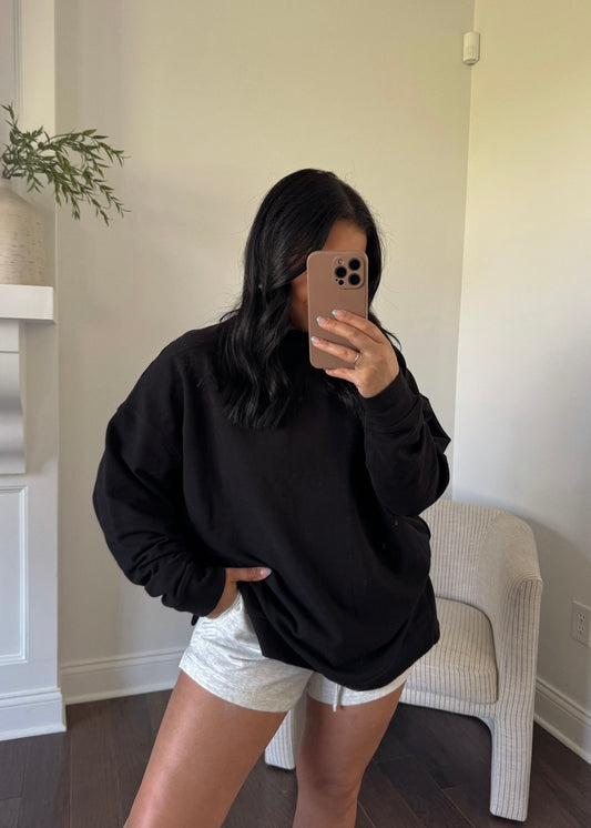 Marlo Side Slit Oversized Pullover - BLACK