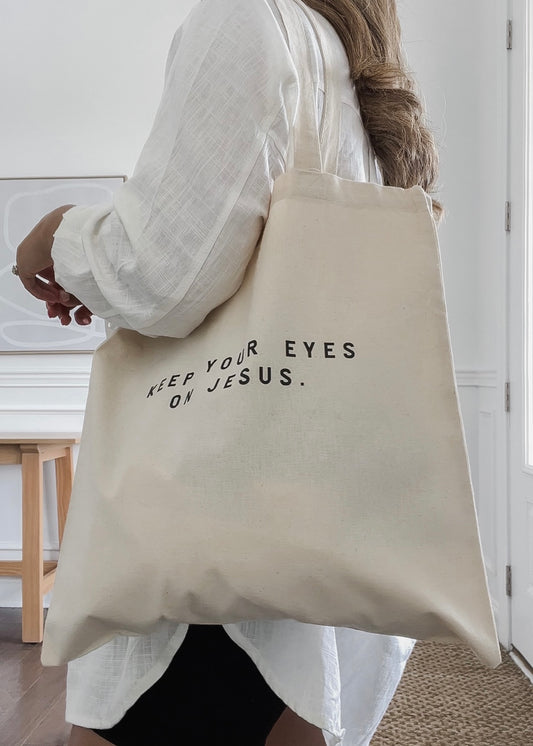 Keep Your Eyes On Jesus Canvas Bag - NATURAL