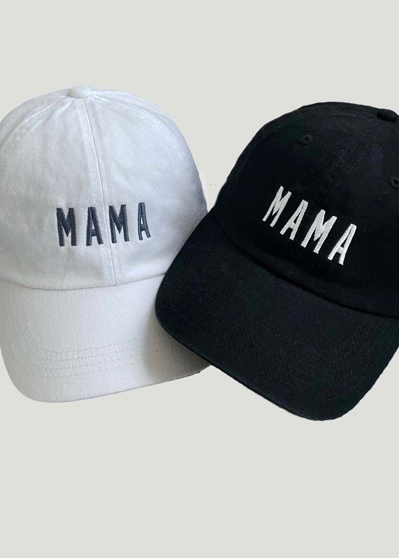 Mama Embroidered Baseball Hat - WHITE