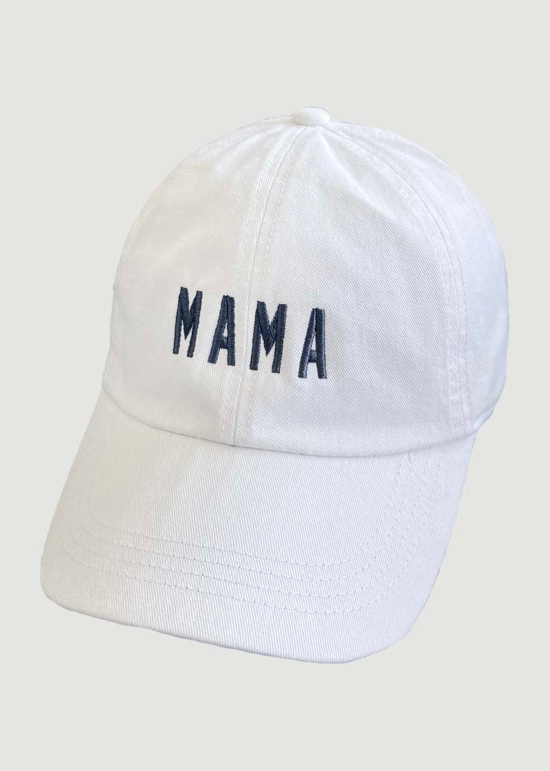 Mama Embroidered Baseball Hat - WHITE