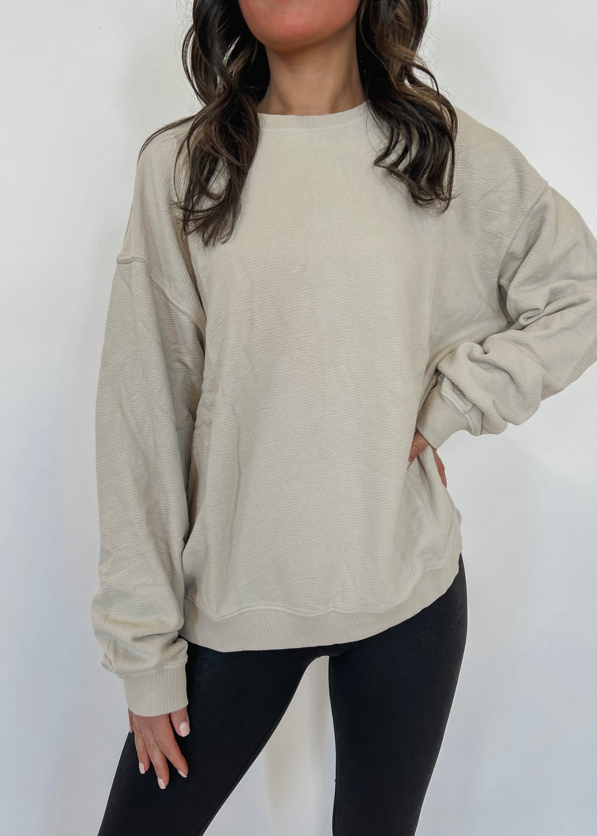Mineral Washed jacquard Pullover - TAUPE