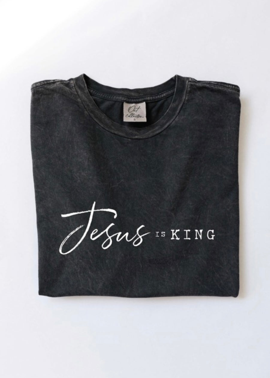 Jesus Is King Mineral Washed Graphic Tee - BLACK